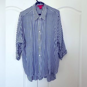 Nautical 3/4 length sleeve button down ladies shirt